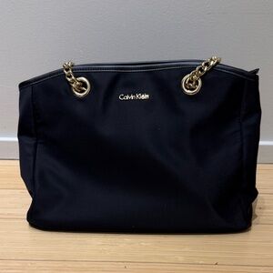 Calvin Klein Black Shoulder Bag with Gold Chain